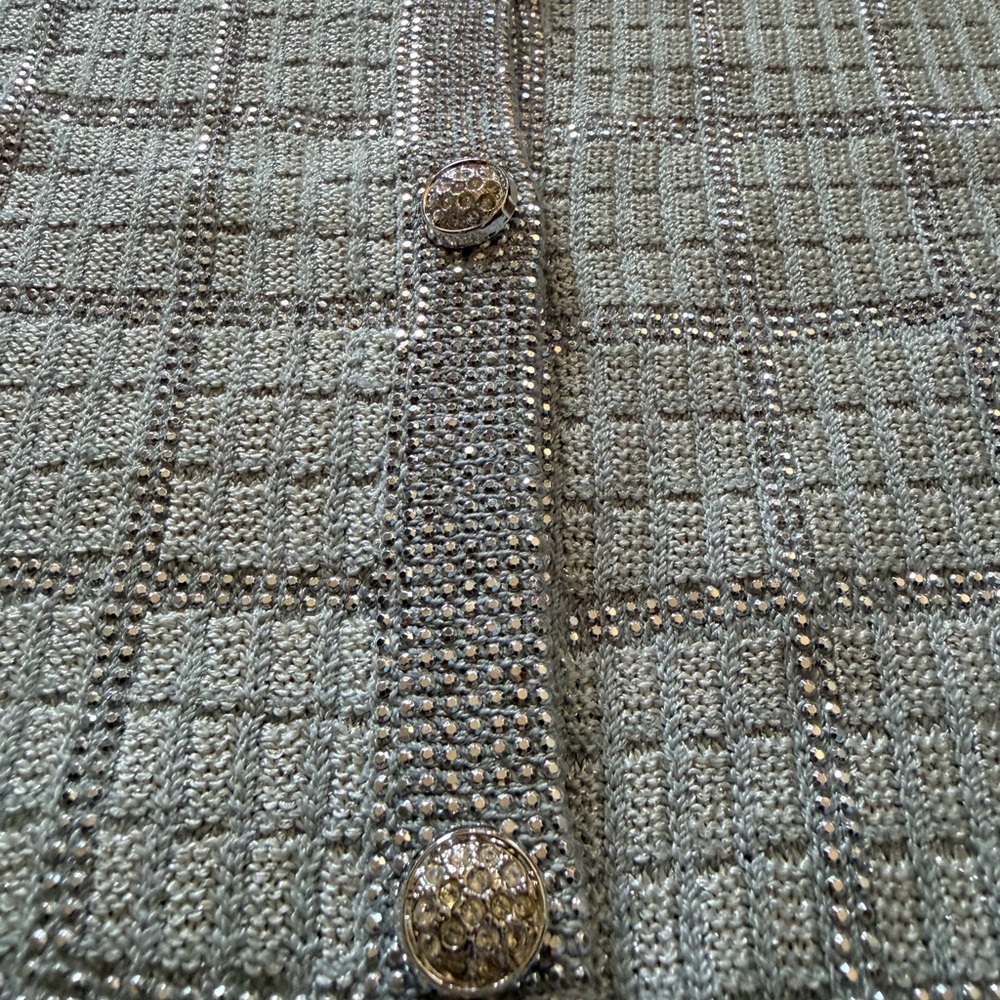 St. John Silver Embellished Cardigan with Rhinestone Detail & Metal Buttons Sz 6 - Picture 4 of 6